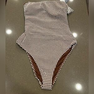 Brown Gingham One-Piece Swimsuit